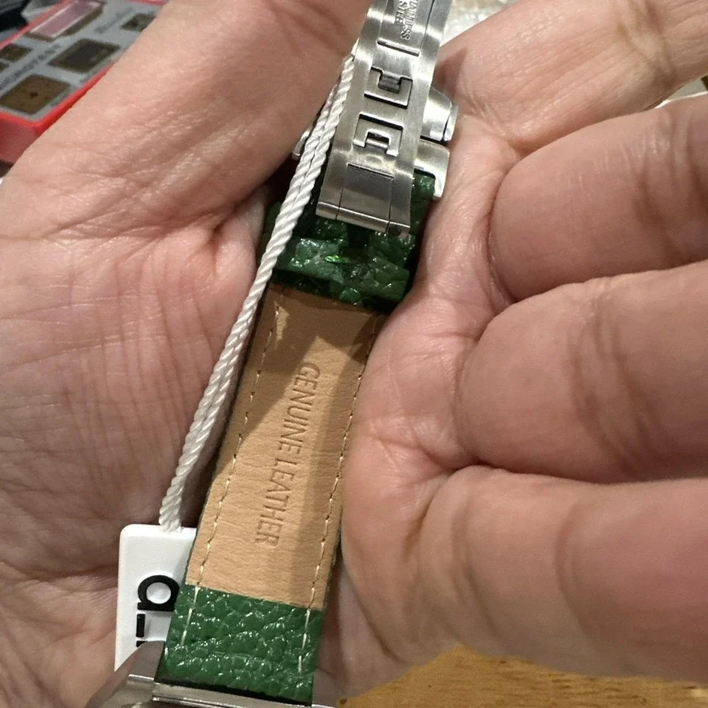Works A Line Womens Watch Green Leather Strap Silver Tone 42mm Fit 8 -Never Worn